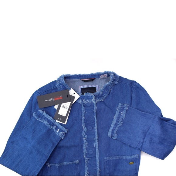 Tommy Girls Open Hem Frayed Magnetic Button Denim Jean Jacket M (8-10) NWT - Picture 2 of 11